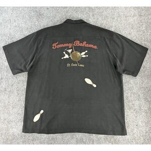 Tommy Bahama Shirt Mens XXL Black Bowling St Croix Lanes Embroidered Camp Casual